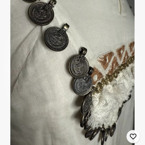 Mes Demoiselles Paris Boho Beaded Coin Cotton Summer Off White Top Size 6 - Picture 3 of 7